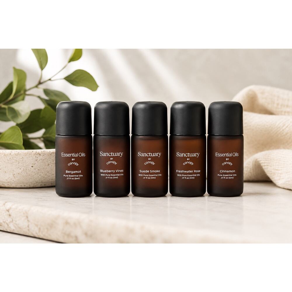 Canopy Sanctuary Essential Oil Set Bergamot Rose Suede Smoke Cinnamon Wellness